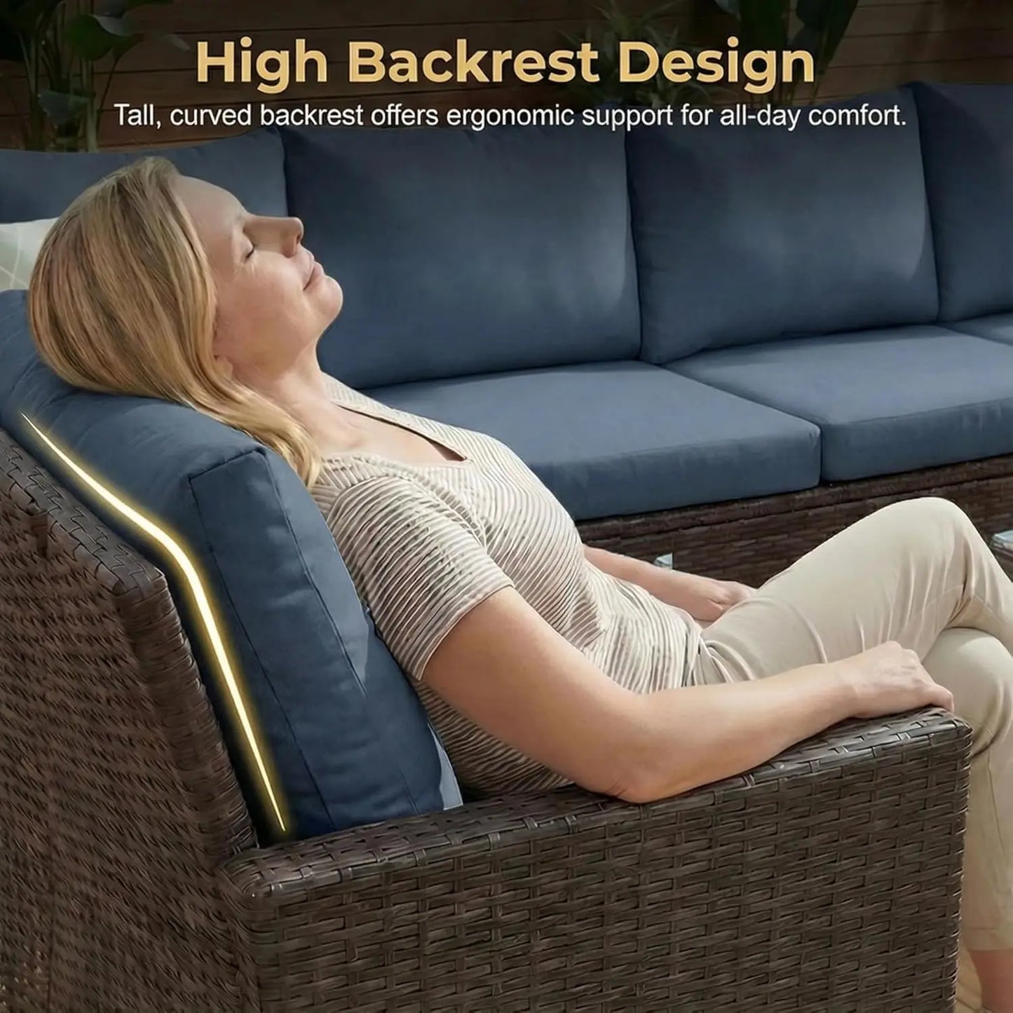 7 Piece Patio Furniture Set, High Curved Back, Wicker, All Weather Outdoor