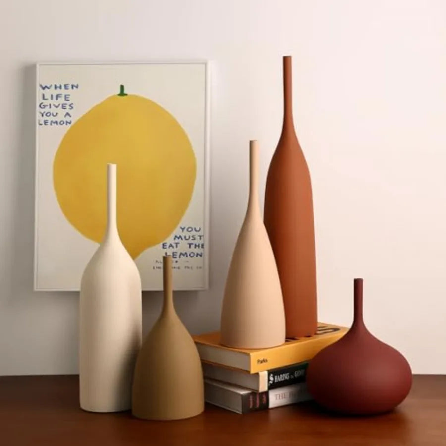 Ceramic Vases Set of 3 – Modern Boho Matte Decorative Vases for Centerpieces, Home, Living Room & Shelf Décor