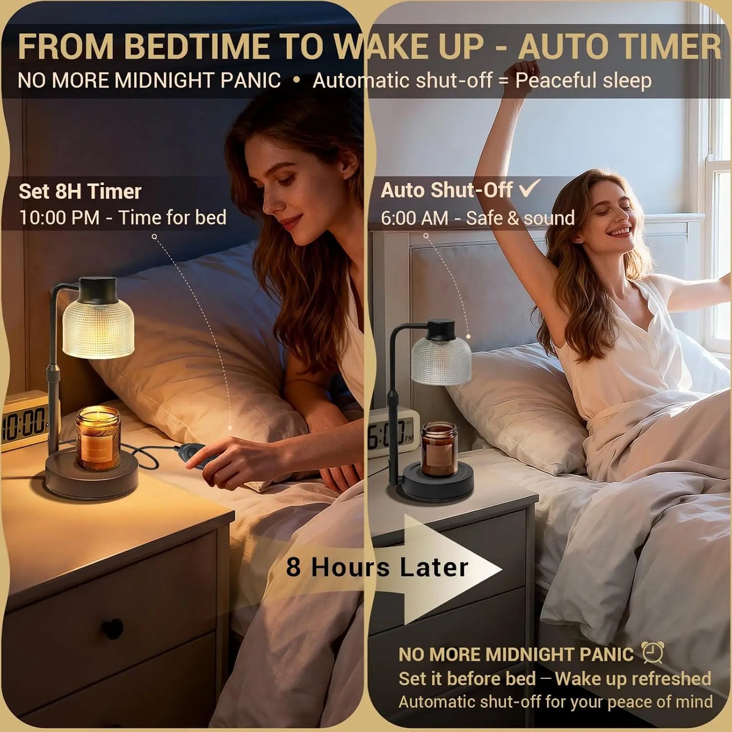 Candle Warmer Lamp: Adjustable Height, Dimmer, Timer