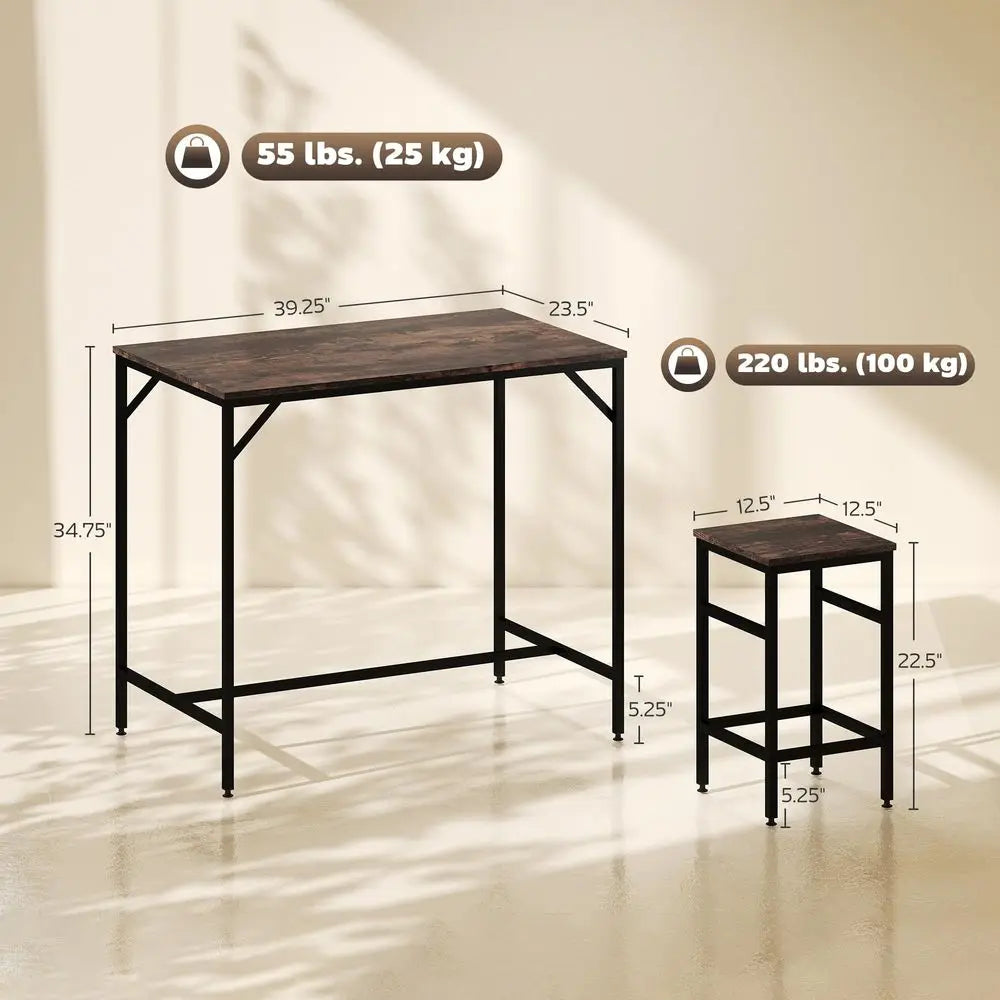 5 Piece Industrial Dining Table Set, Bar Table and 4 Stools