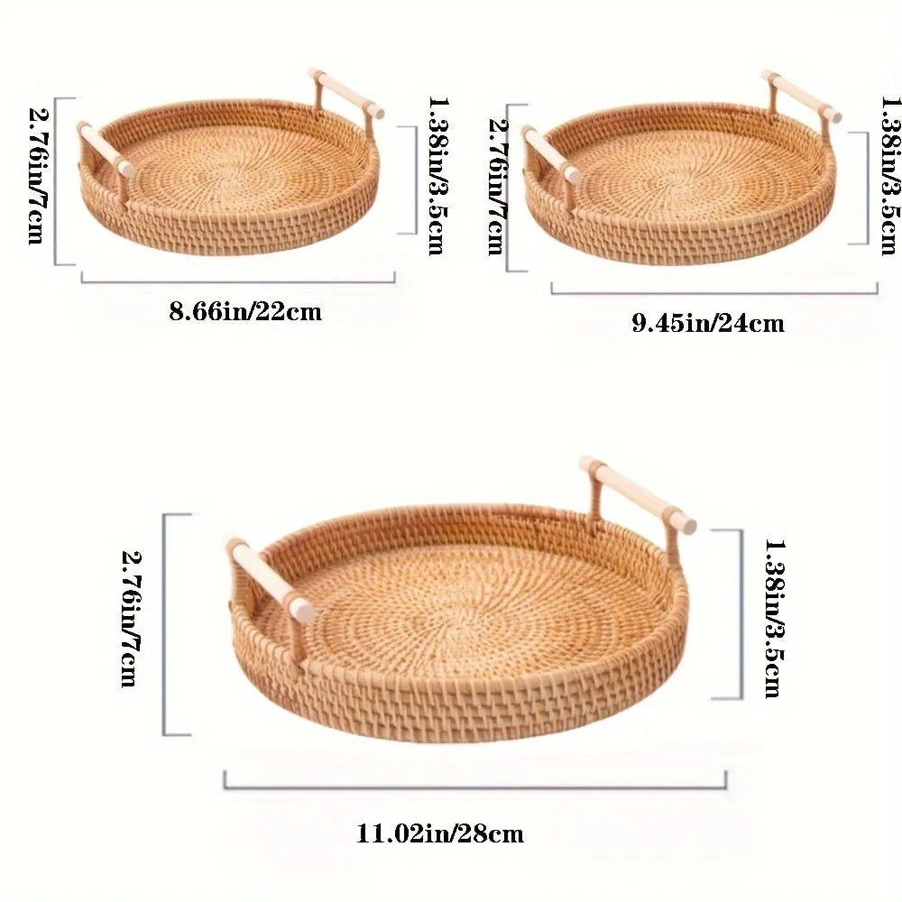 Handwoven Rattan Tray & Food Storage Basket | Eco-Friendly