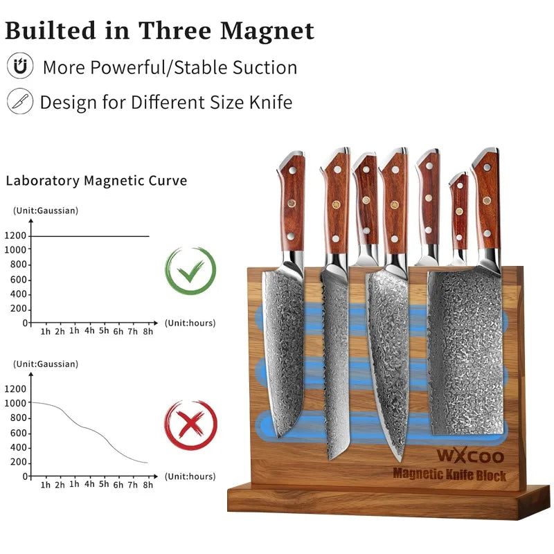 Kitchen Double-sided Wooden Magnetic Knife Block Holder Rack with Strong Enhanced Magnets Knife Sharpener Magnetic Stands