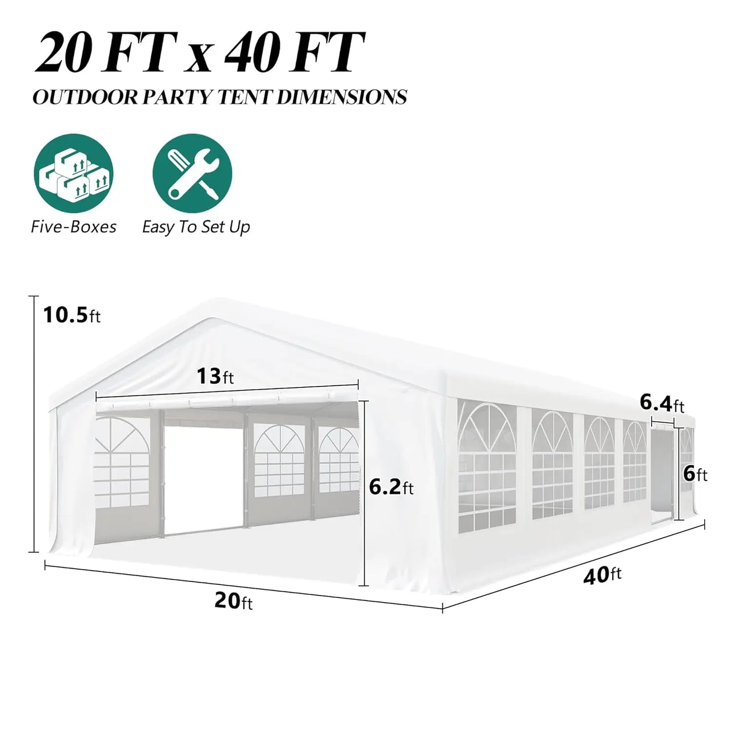 20×40 Heavy‑Duty Party Tent – Outdoor Event Canopy with Removable Sidewalls & 4 Sandbags