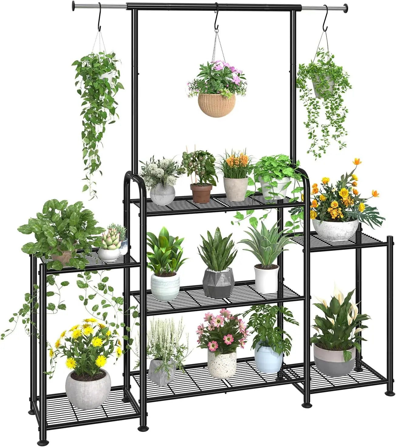 3‑Tier Metal Plant Stand – Expandable Indoor/Outdoor Flower Pot Shelf, Heavy‑Duty Ladder Design (Black)