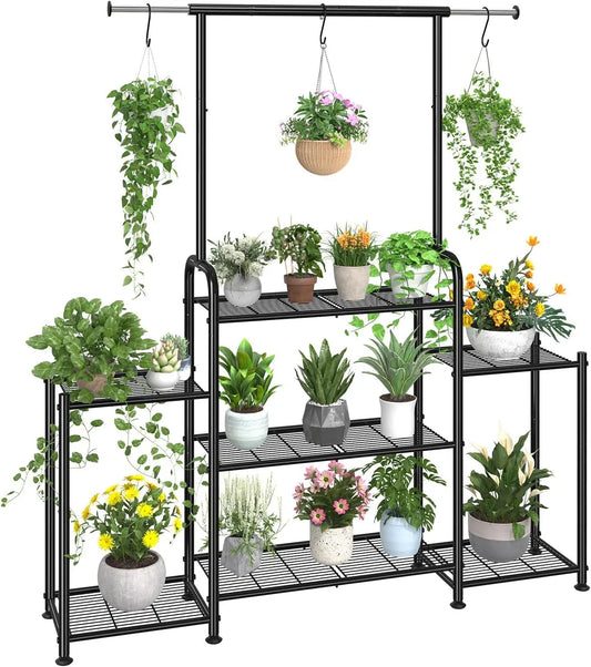 3‑Tier Metal Plant Stand – Expandable Indoor/Outdoor Flower Pot Shelf, Heavy‑Duty Ladder Design (Black)
