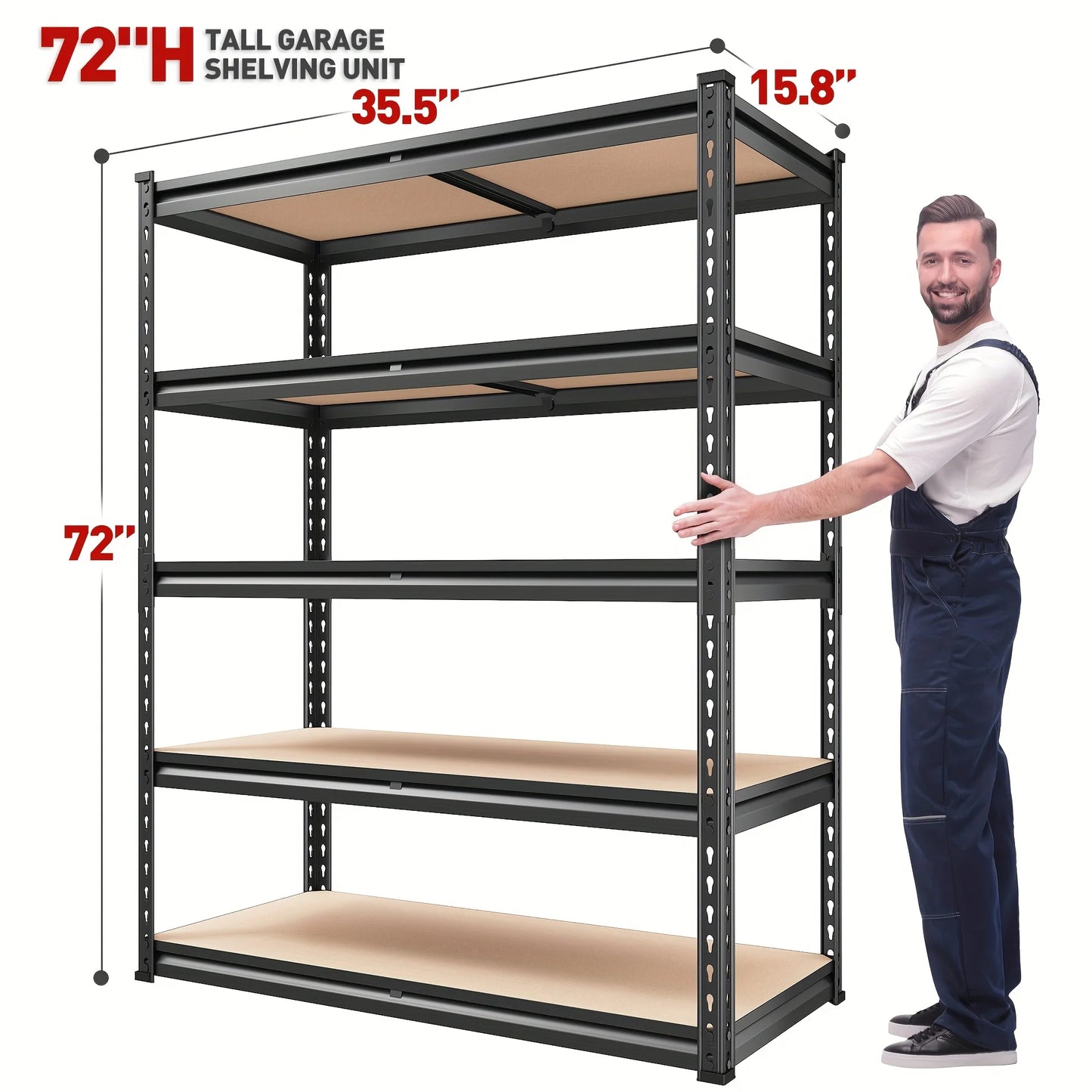 5-Tier Heavy-Duty 2000 Capacity Metal Storage Shelf Unit - Adjustable 72"H x 35.5"W x 15.8"D