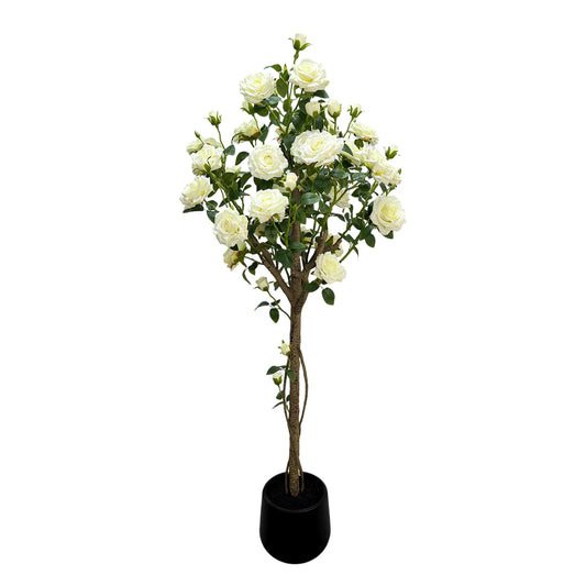Artificial Rose Tree with White Flowers – Large Faux Floral Floor Plant for Home, Wedding & Office Décor