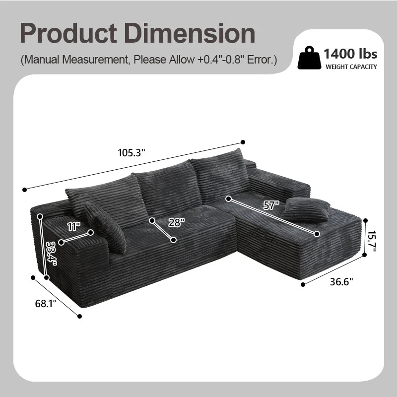 105" L‑Shaped Sofa – Fully Assembled, Ready for Instant Use