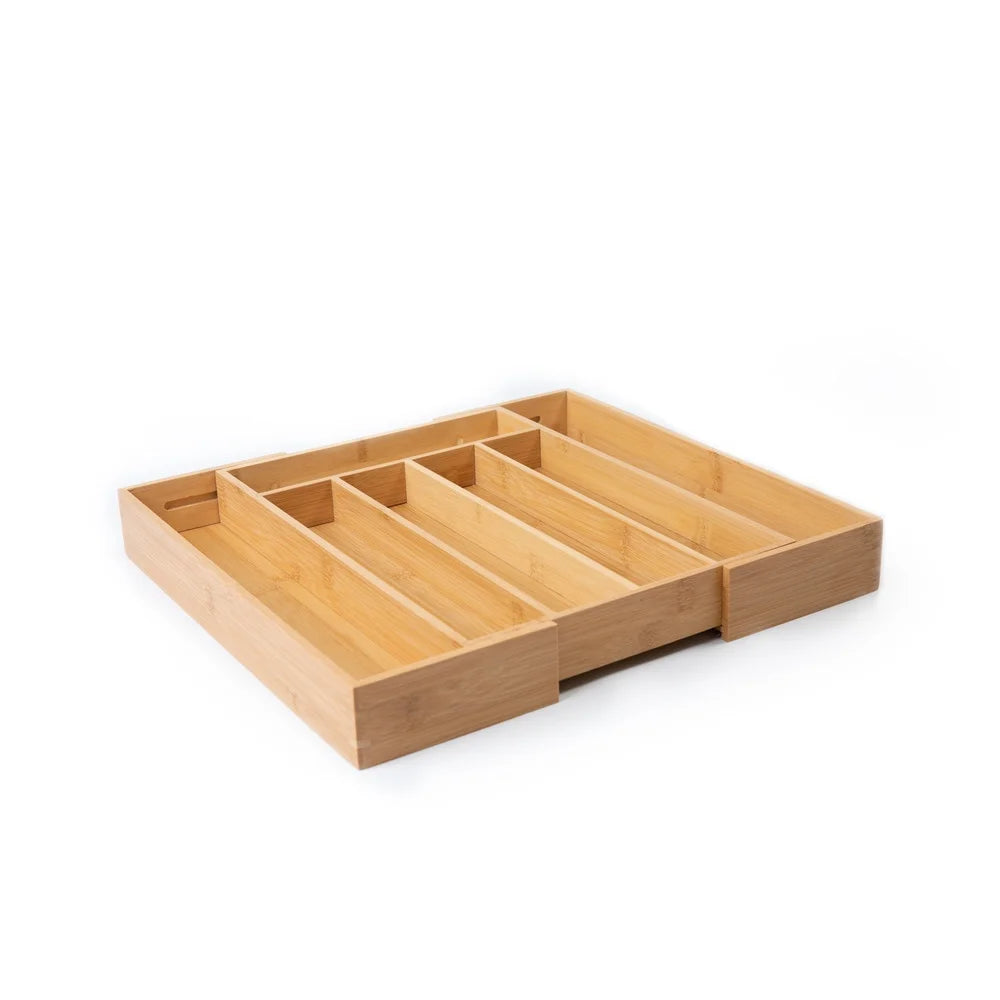 Natural Bamboo Expandable Silverware Organizer Drawer Storage - Adjustable Compartment - Durable