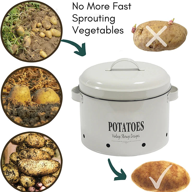 3‑Piece Metal Potato, Onion & Garlic Canister Set – Countertop Storage Containers with Lids