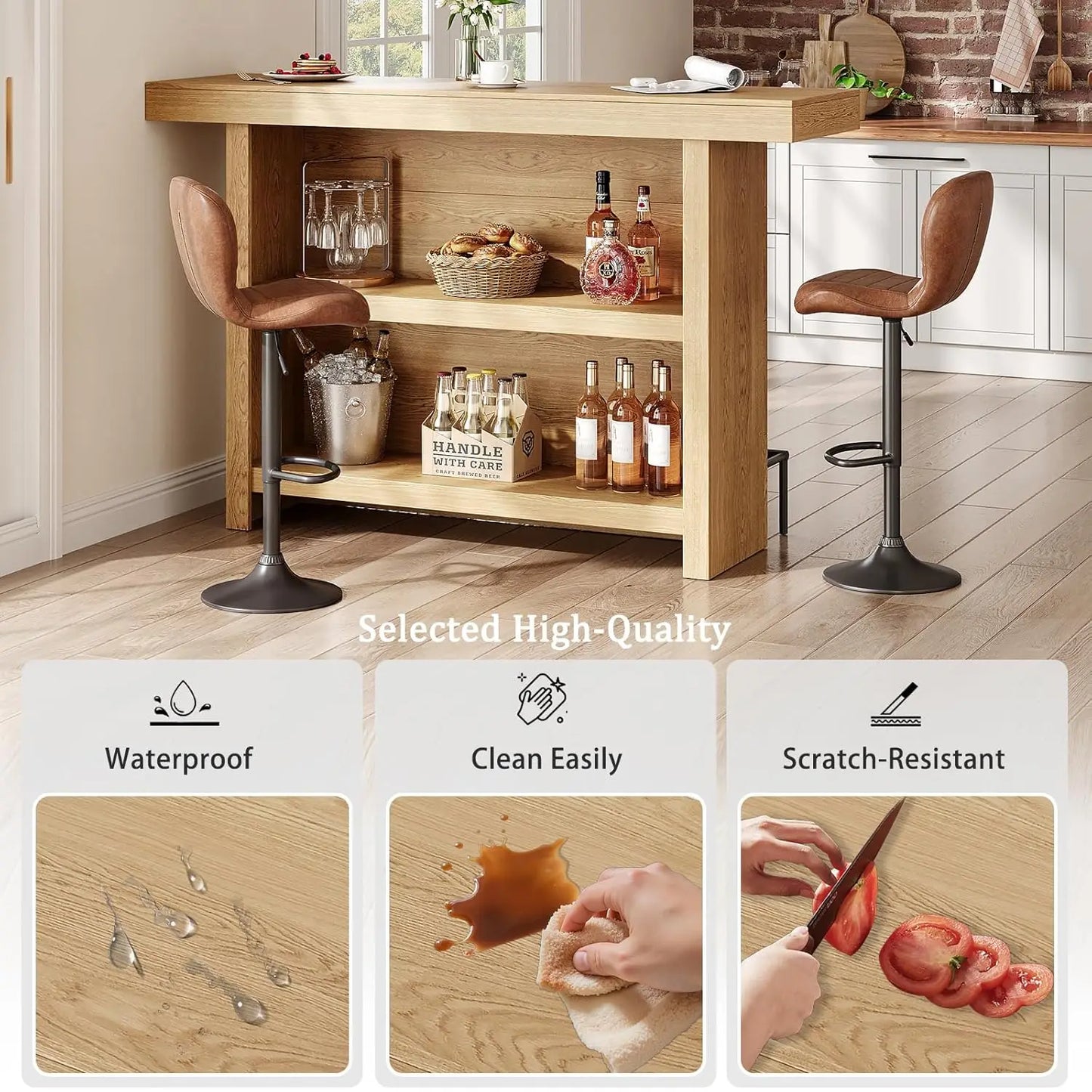 63-Inch Bar Table, 2-Tier Wooden Home Bar Unit with Black Footrest