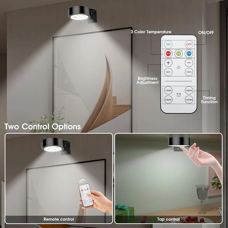 Magnetic LED Battery Operated Picture Light with Remote, Dimmable Timer 3 Lighting Modes