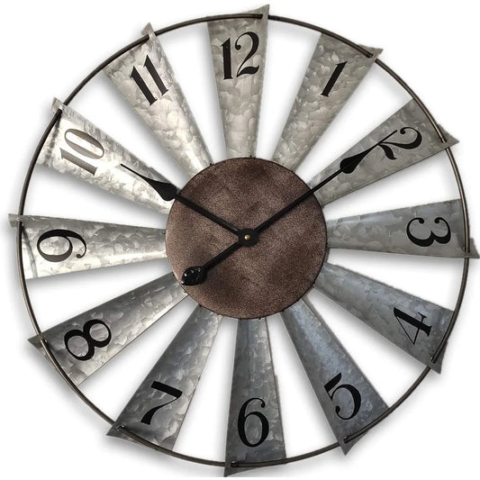 30-inch Windmill Distressed Metal Wall Clock, Rustic, Non-Ticking, Battery