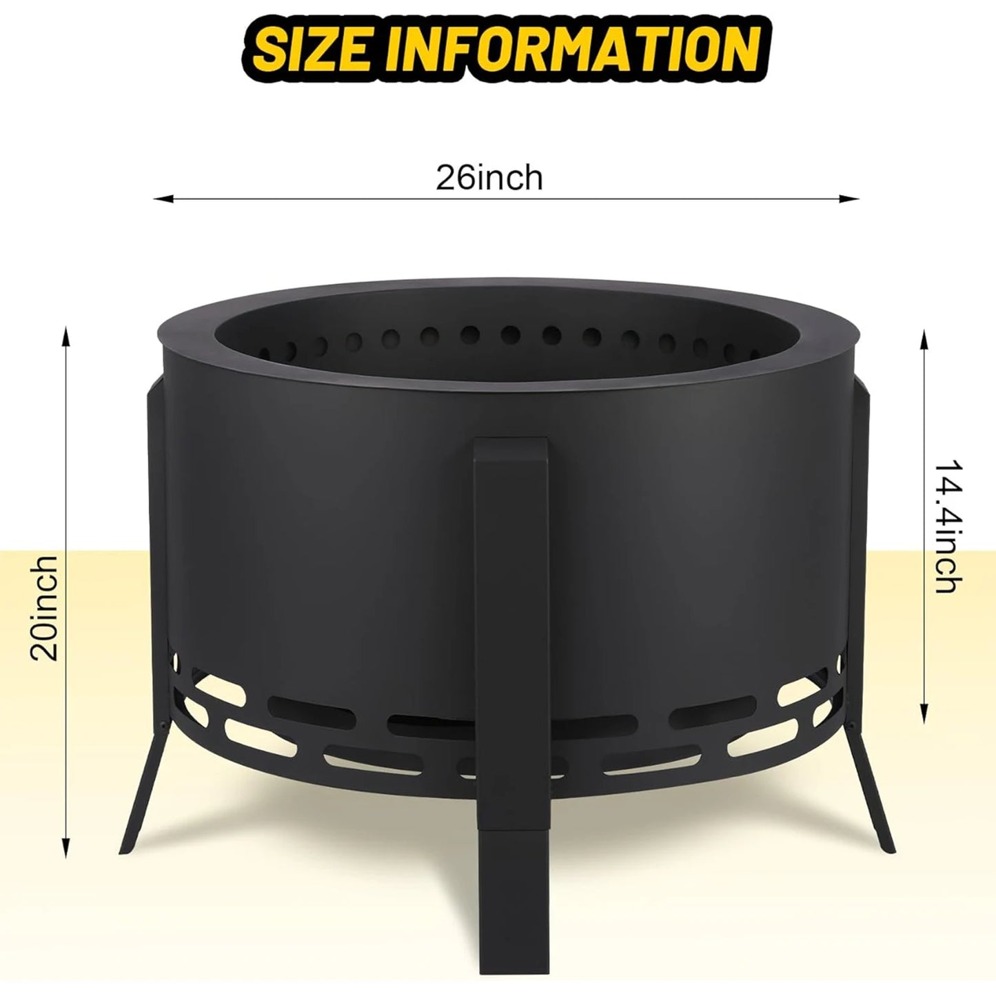 26" Low‑Smoke Outdoor Fire Pit – Portable Fire Bowl with Folding Feet for Patio, Backyard & Camping