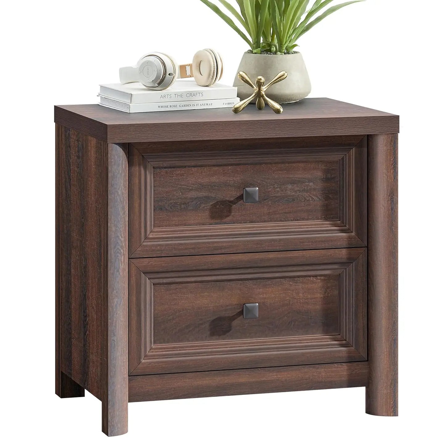 Bedroom Nightstand – Modern 2‑Drawer Side Table with Metal Hardware