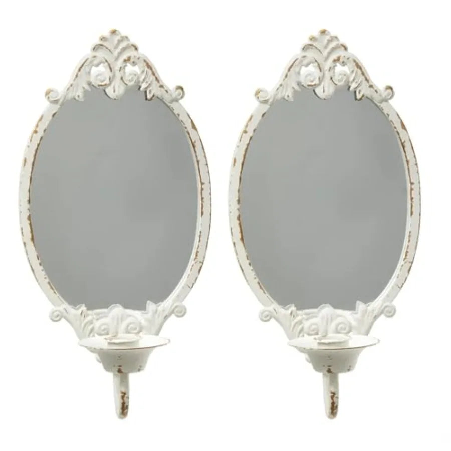 White Mirror Wall Candle Sconces Set of Two