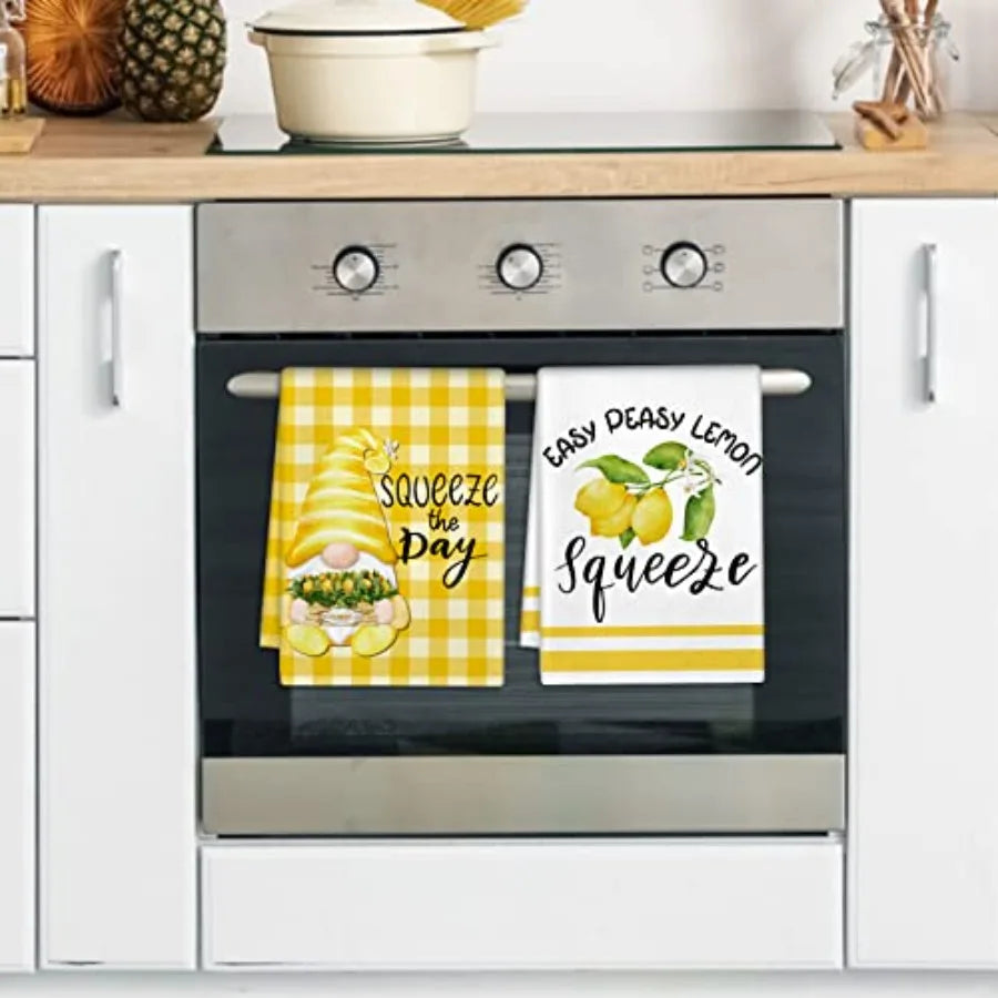 6 Pcs Lemon Kitchen Towels  Dish Towel Set 18 x 28" Ultra Absorbent Yellow Hand Towels Tea Towels for Cooking/Baking