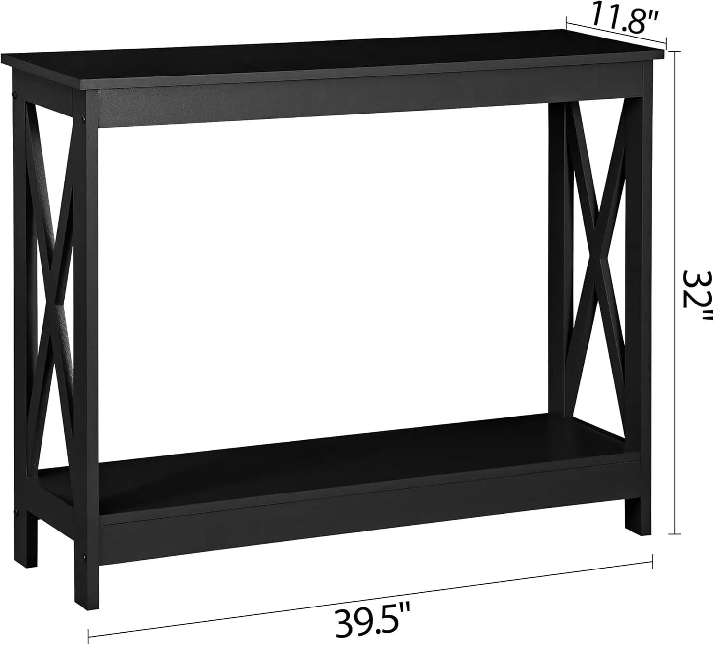 39.5" Narrow Console Table with 2-Tier Storage Shelf, Black Finish