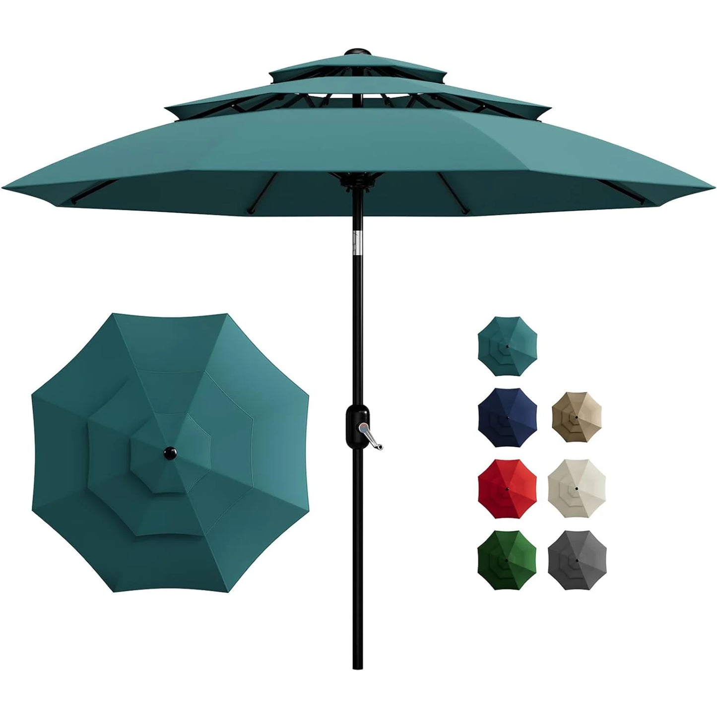 10FT 3‑Tier Patio Umbrella – Vented Outdoor Market Umbrella with Crank & Tilt, Fade‑Resistant Sunshade