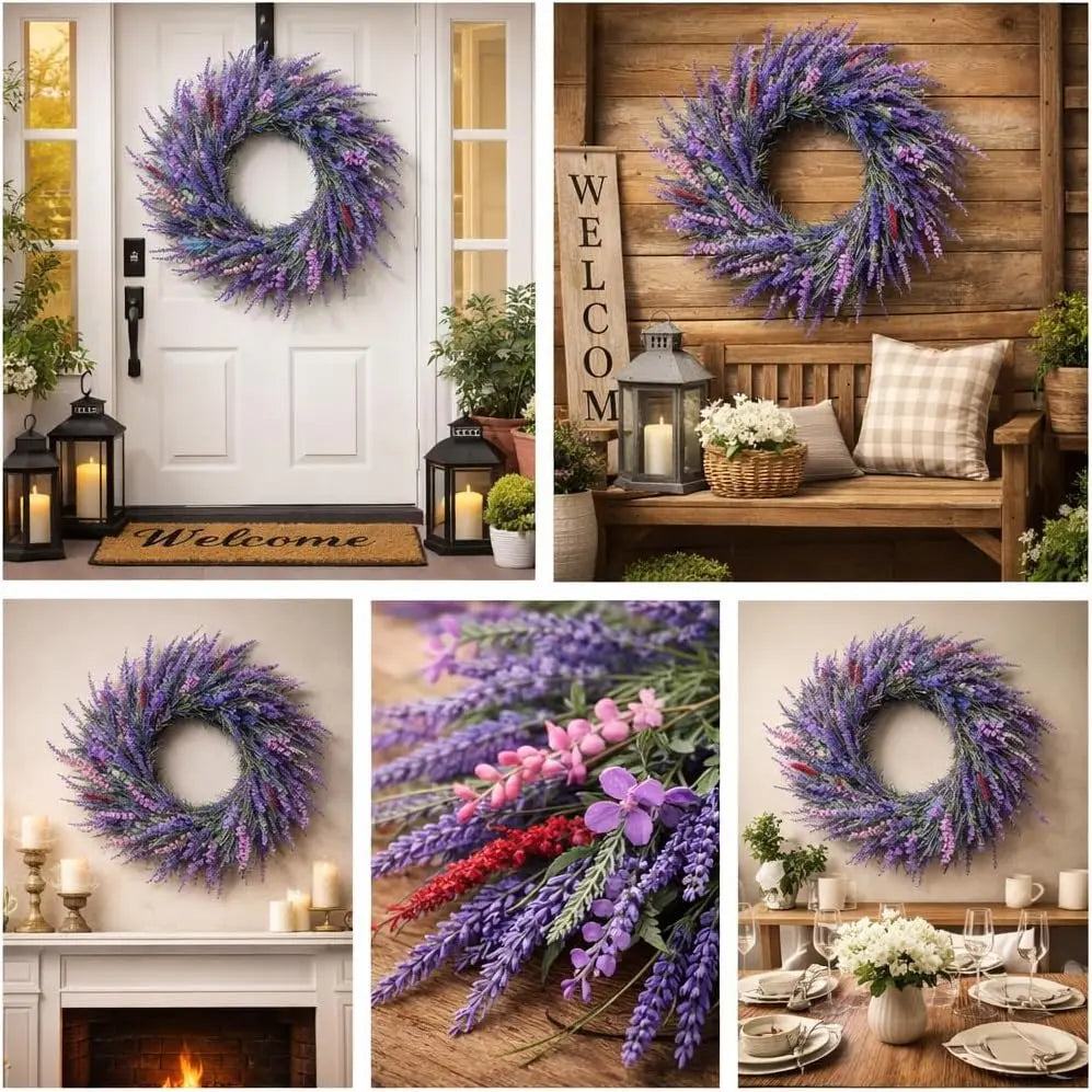 22" Lavender Front Door Wreath – Large Artificial Floral Wreath with Hook for Spring & Summer