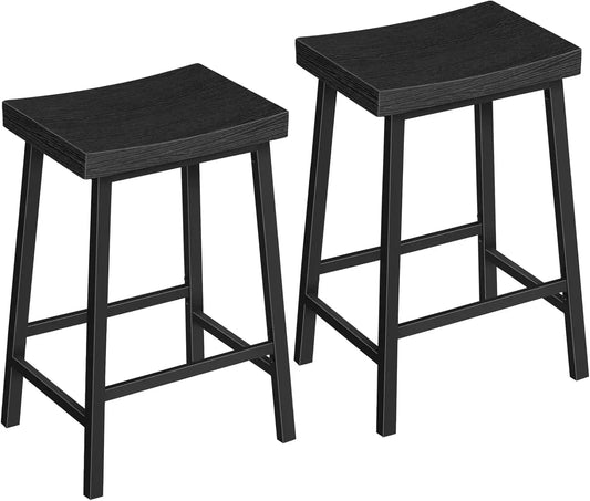 Black Bar Stools Set of 2 with Footrest, 23.7 Inch Counter Height