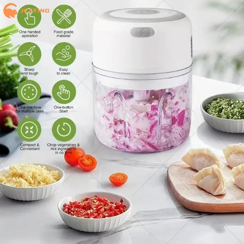 Electric Garlic Chopper (100ML/250ML) – Portable USB Mini Vegetable Grinder & Onion Mixer