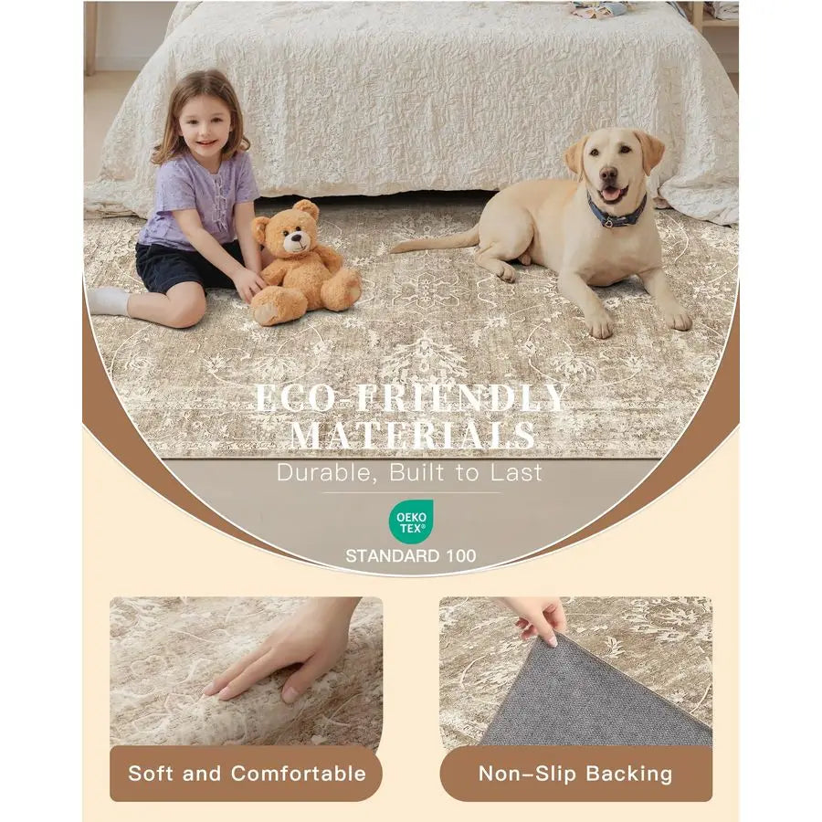 8x10 Area Rug, Machine Washable with NonSlip Backing