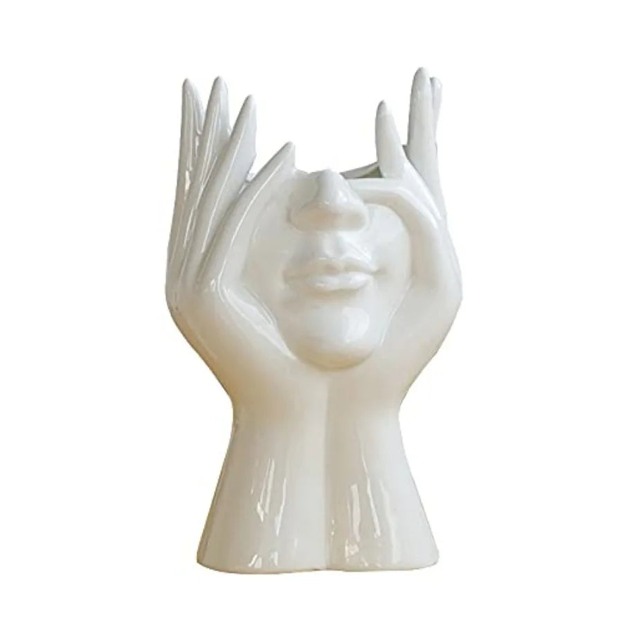 Female Head Ceramic Vase – Modern White Sculptural Face Vase for Home, Garden & Living Room Décor