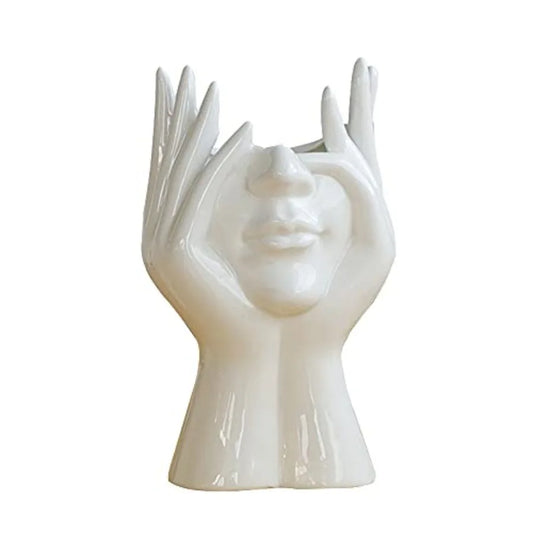Female Head Ceramic Vase – Modern White Sculptural Face Vase for Home, Garden & Living Room Décor