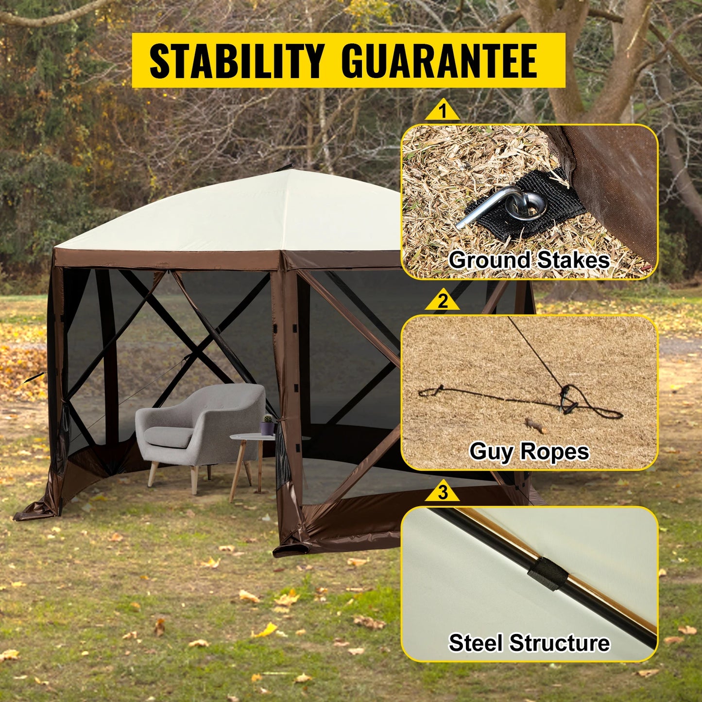 6‑Sided Pop‑Up Camping Gazebo – 12'×12' / 10'×10' Outdoor Canopy Shelter for Camping & Hiking
