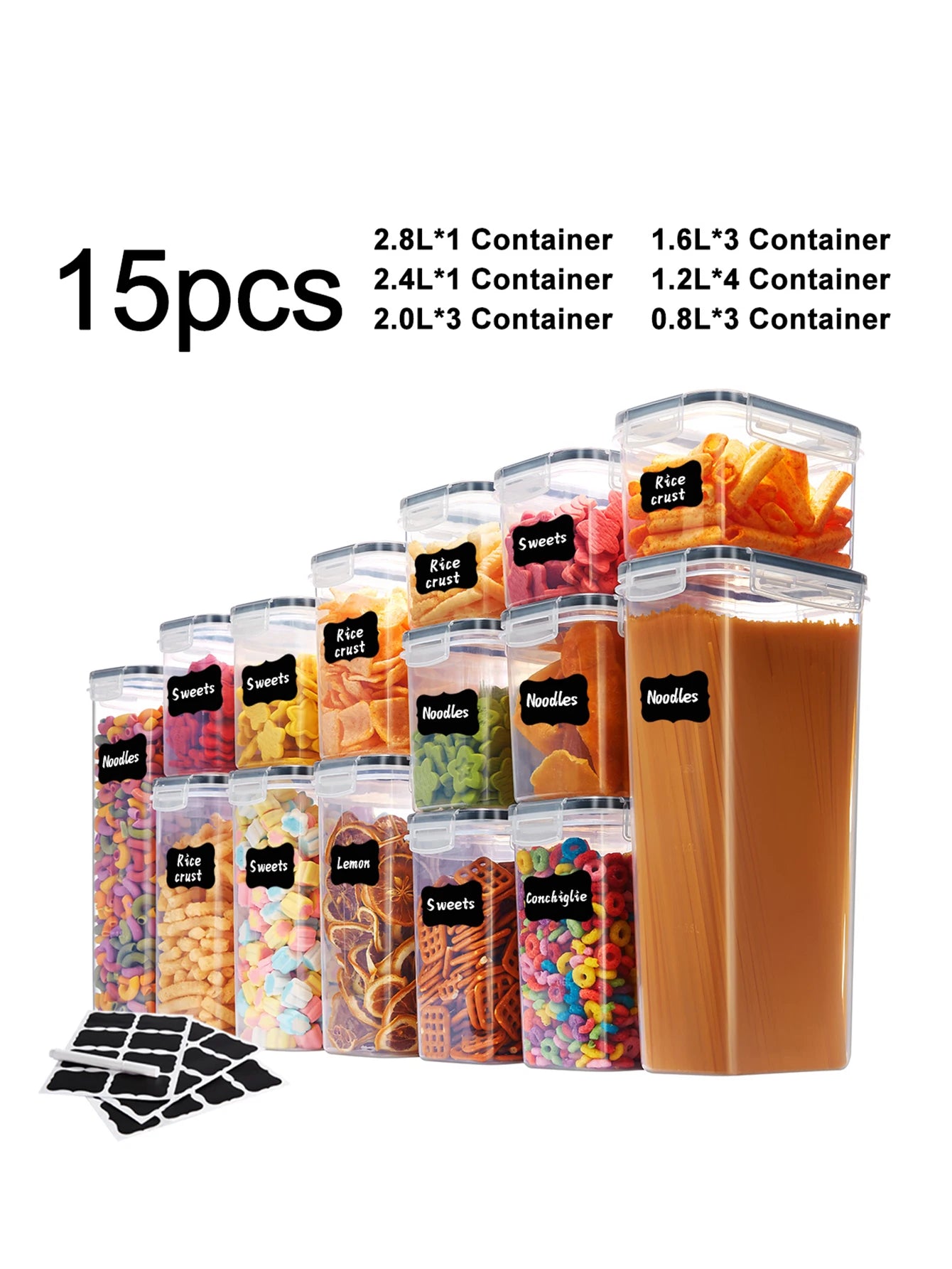 30pcs storage and organization labeled and marked airtight food storage containers and condiment canisters