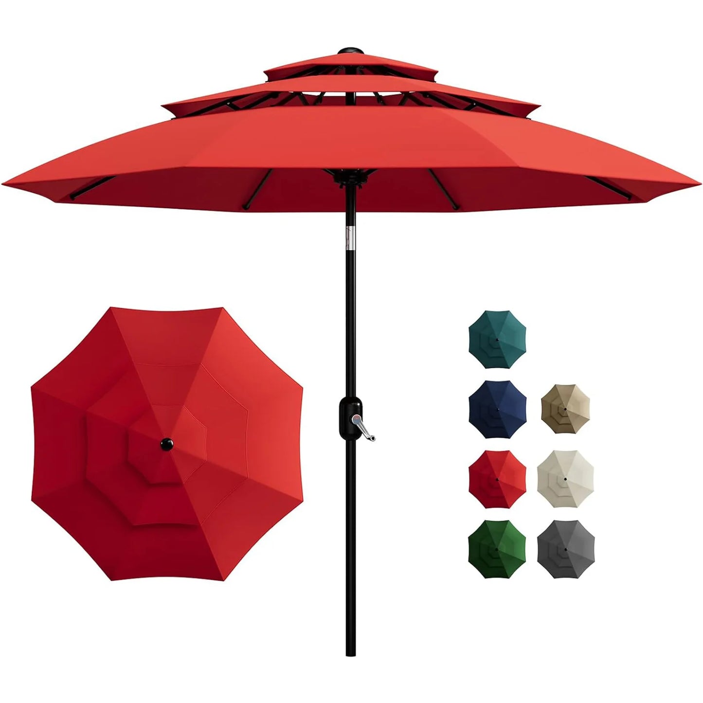 10FT 3‑Tier Patio Umbrella – Vented Outdoor Market Umbrella with Crank & Tilt, Fade‑Resistant Sunshade