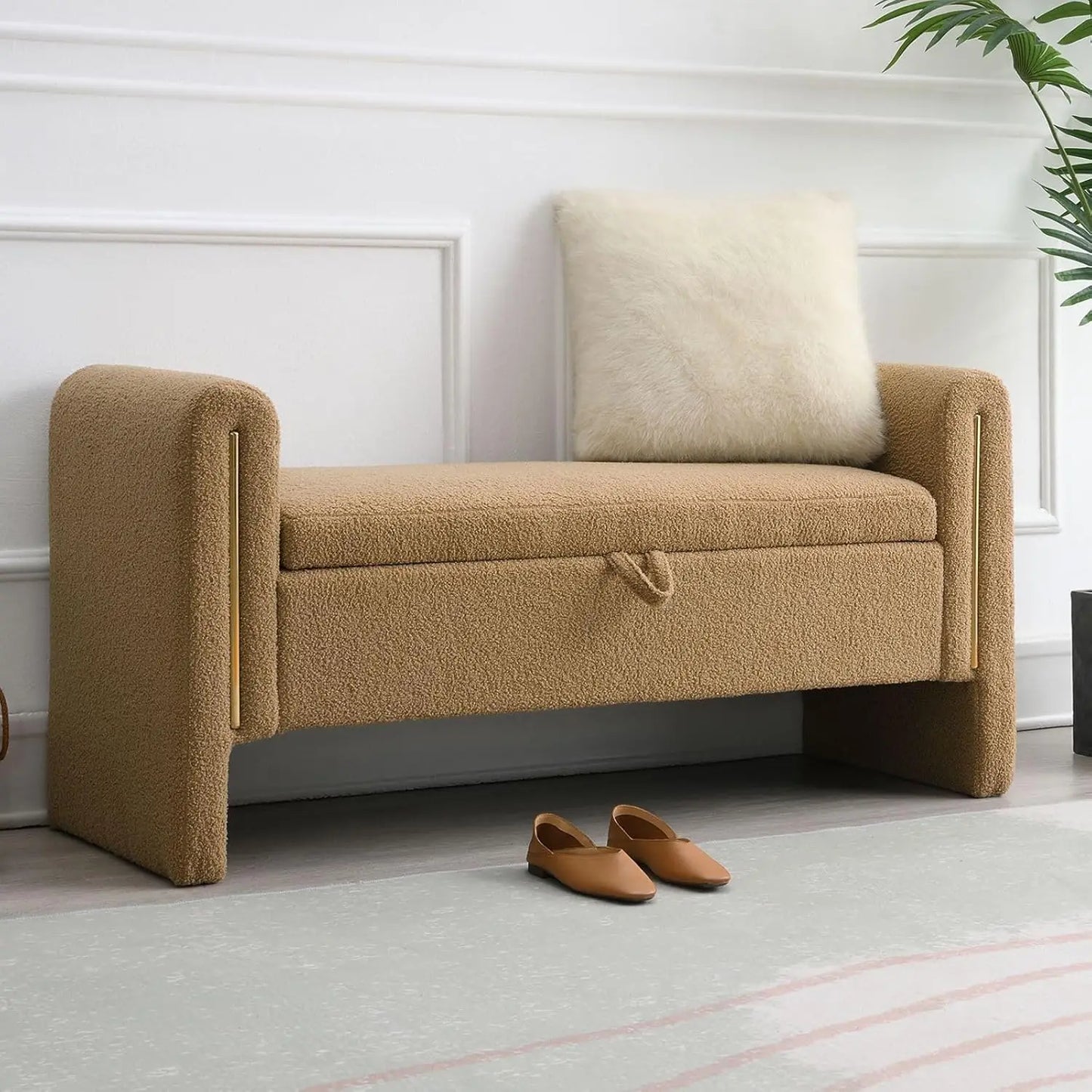 Modern 52" Storage Ottoman Bench, Upholstered with Armrests