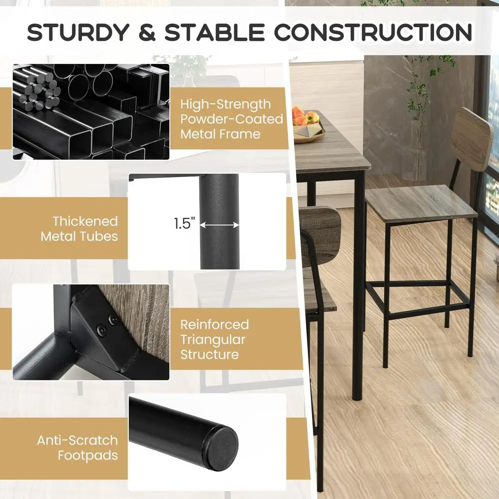 5Piece Dining Table Set with Counter Height Table, 4 Bar Stools