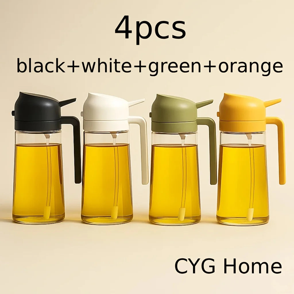 4-Pack Glass Oil Spray Bottles, Dual-Use Spray & Pour, Drip-Proof, Easy to Clean