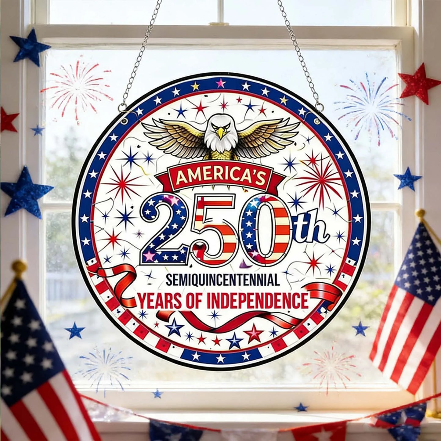 Limited Edition 250th Anniversary Acrylic Suncatcher – Round Hanging Independence Day Commemorative Decor
