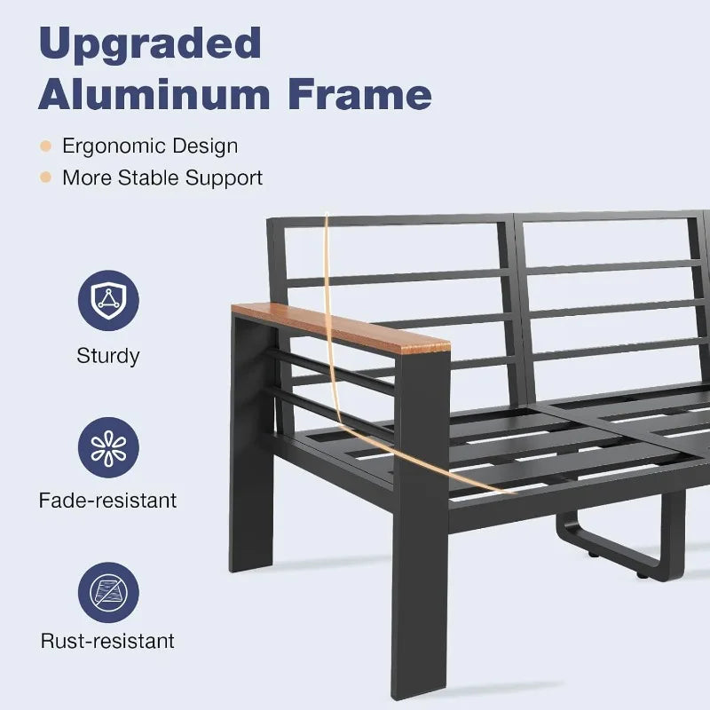 7‑Seat Aluminum Patio Furniture Set – Oversized Outdoor Sectional with Washable Thick Cushions & Coffee Table