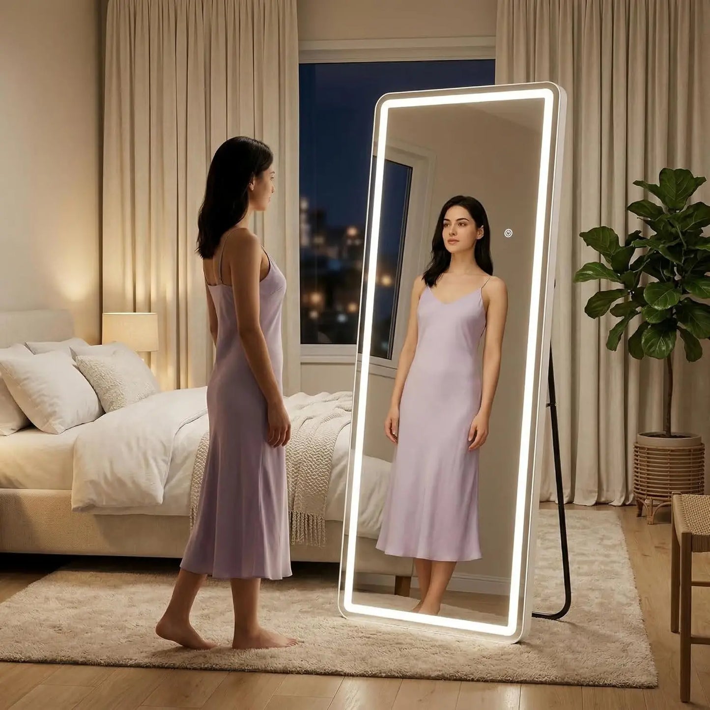 26×71" LED Full‑Length Mirror – Dimmable with 3‑Color Lighting Modes