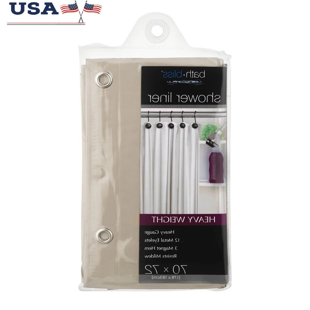 Premium Waterproof Shower Curtain Liner Mildew Resistant with 3 Magnets and 12 Metal Eyelets 70x72 Inches Heavy Gauge PVC