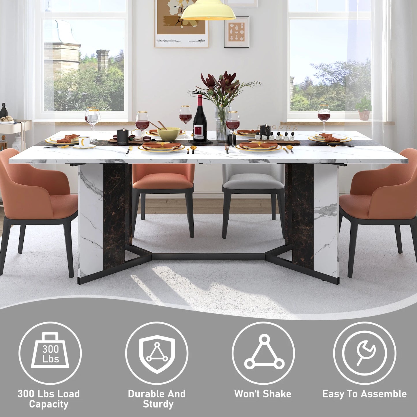 Large Rectangular White Dining Table for up to 10 People (2 sizes)