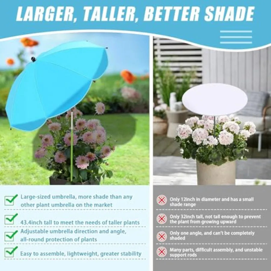 8‑Pack Plant Umbrellas – 26" Large Adjustable Shade with 43.4" Tall Stakes for Outdoor Garden Protection
