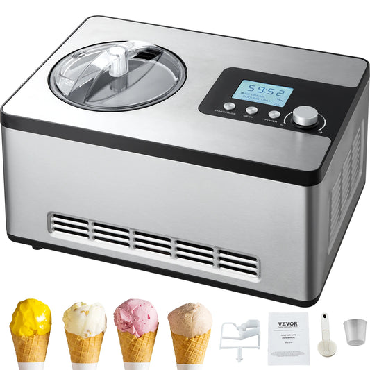 Automatic Ice Cream Maker with Built-in Compressor, 2 Quart No Pre-freezing, Fruit Yogurt Machine, Electric Sorbet Maker