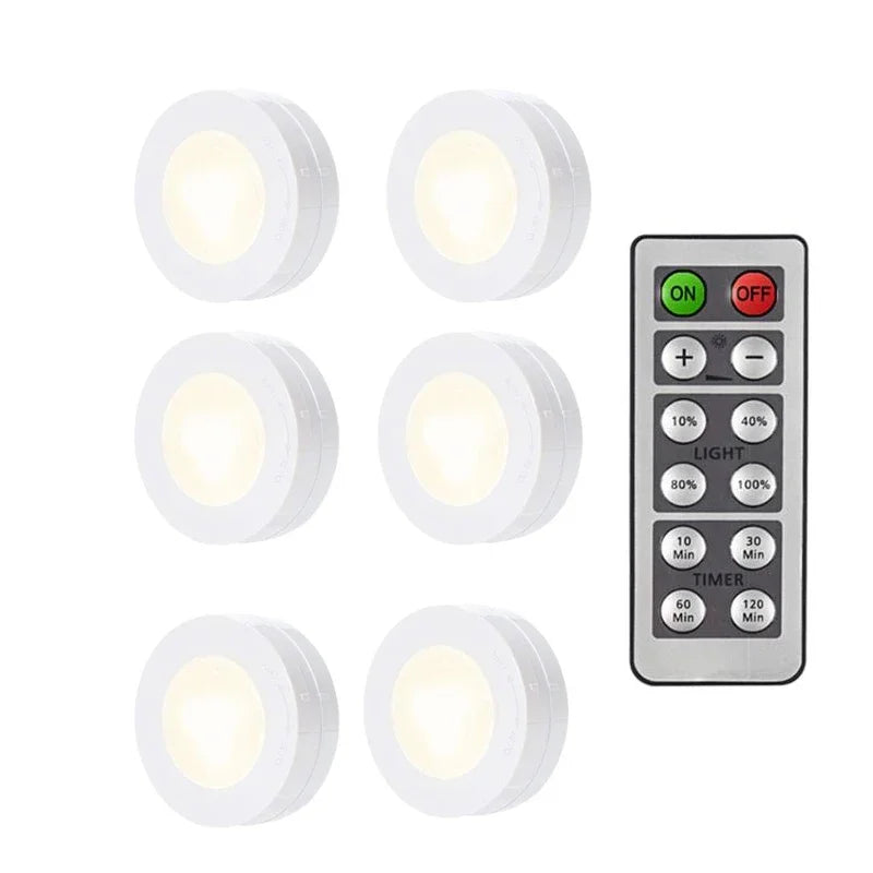 LED Puck Light Wireless Under Cabinet Lights with Remote Control Dimmable Battery Powered Night Lamp for Kitchen, Closet, Wardrobe