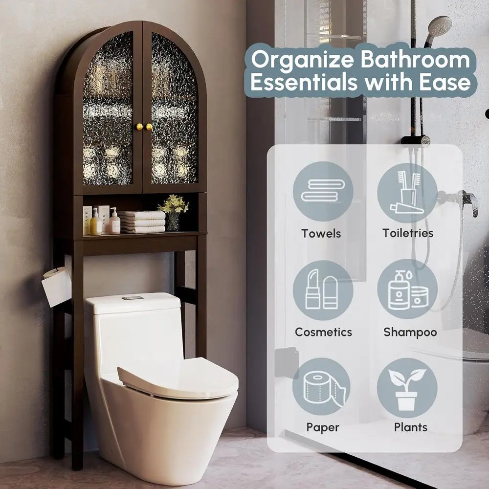 Space-Saving Over-the-Toilet Storage Cabinet with Arched Design and Adjustable Shelves