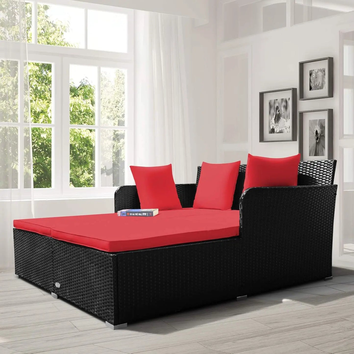 Outdoor Rattan Wicker Sunbed with Cushion