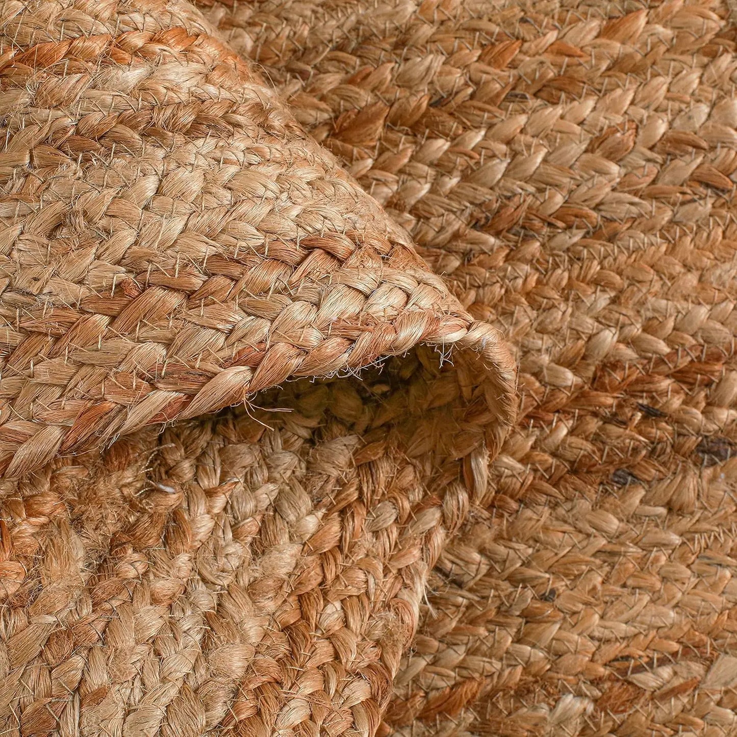Hand Woven Braided Round Rug, 6 Feet Natural Reversible