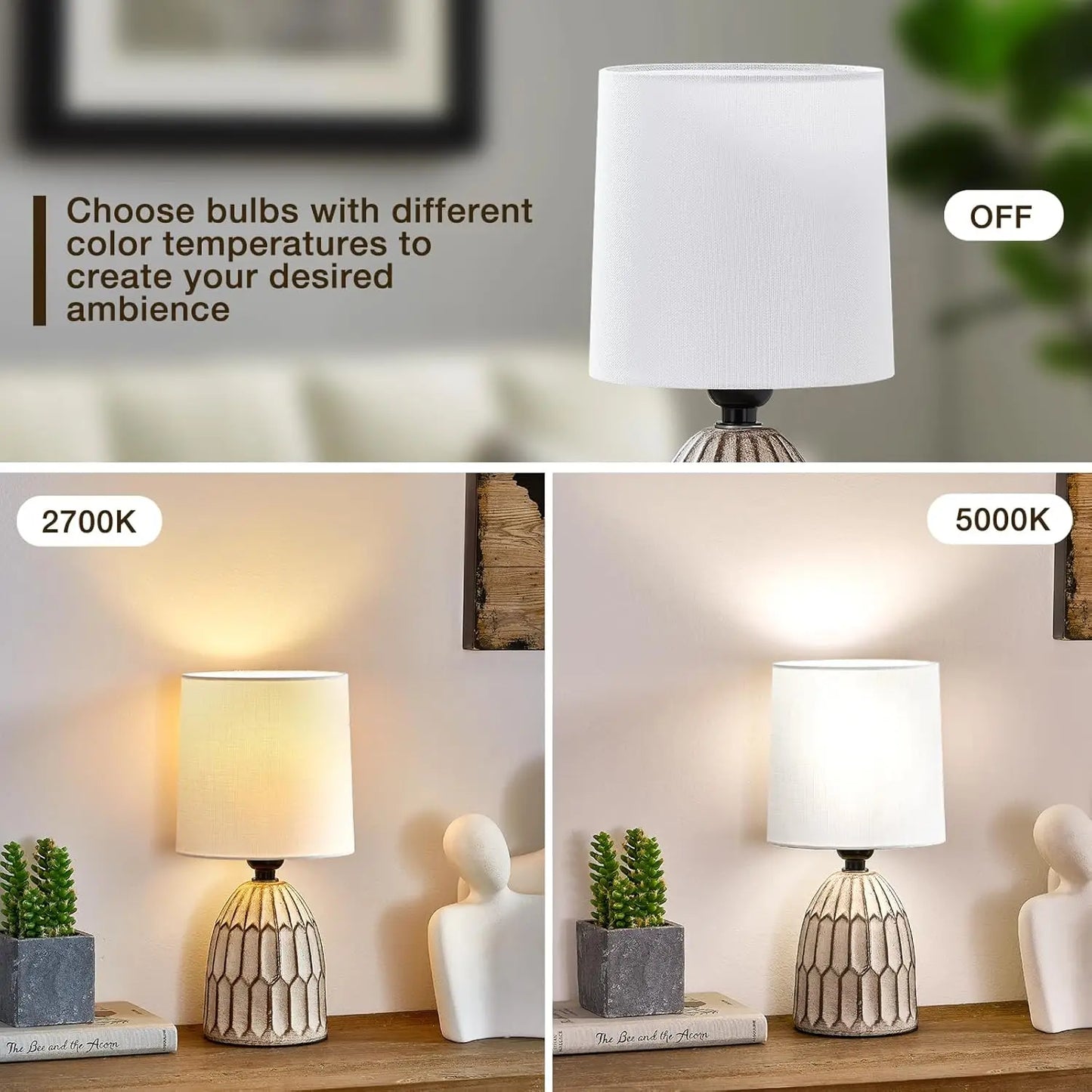 Ceramic Table Lamps – 13.5" Hand‑Painted Style for Bedroom, Living Room & Office (Set of 2)