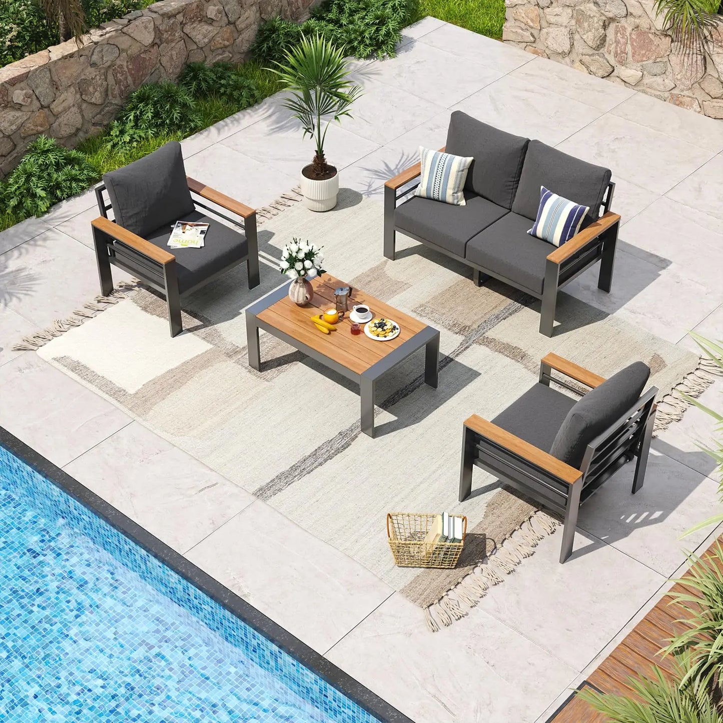 7‑Seat Aluminum Patio Furniture Set – Oversized Outdoor Sectional with Washable Thick Cushions & Coffee Table