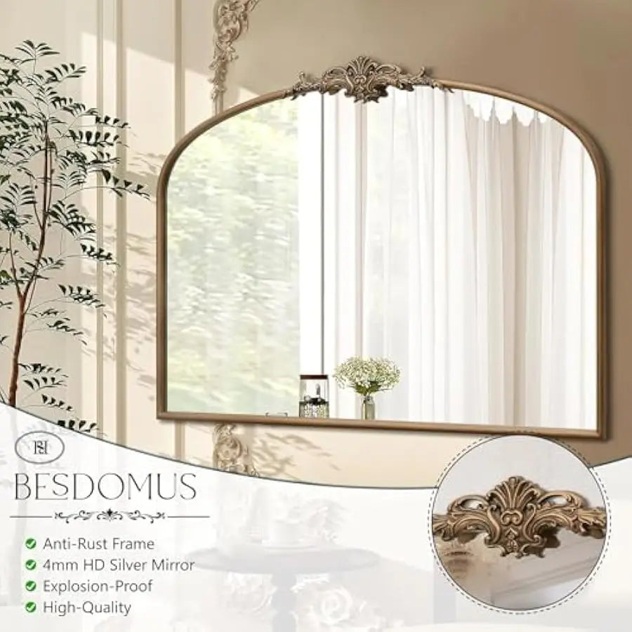 Vintage Arched Wall Mirror – Antique Gold (40" x 29")