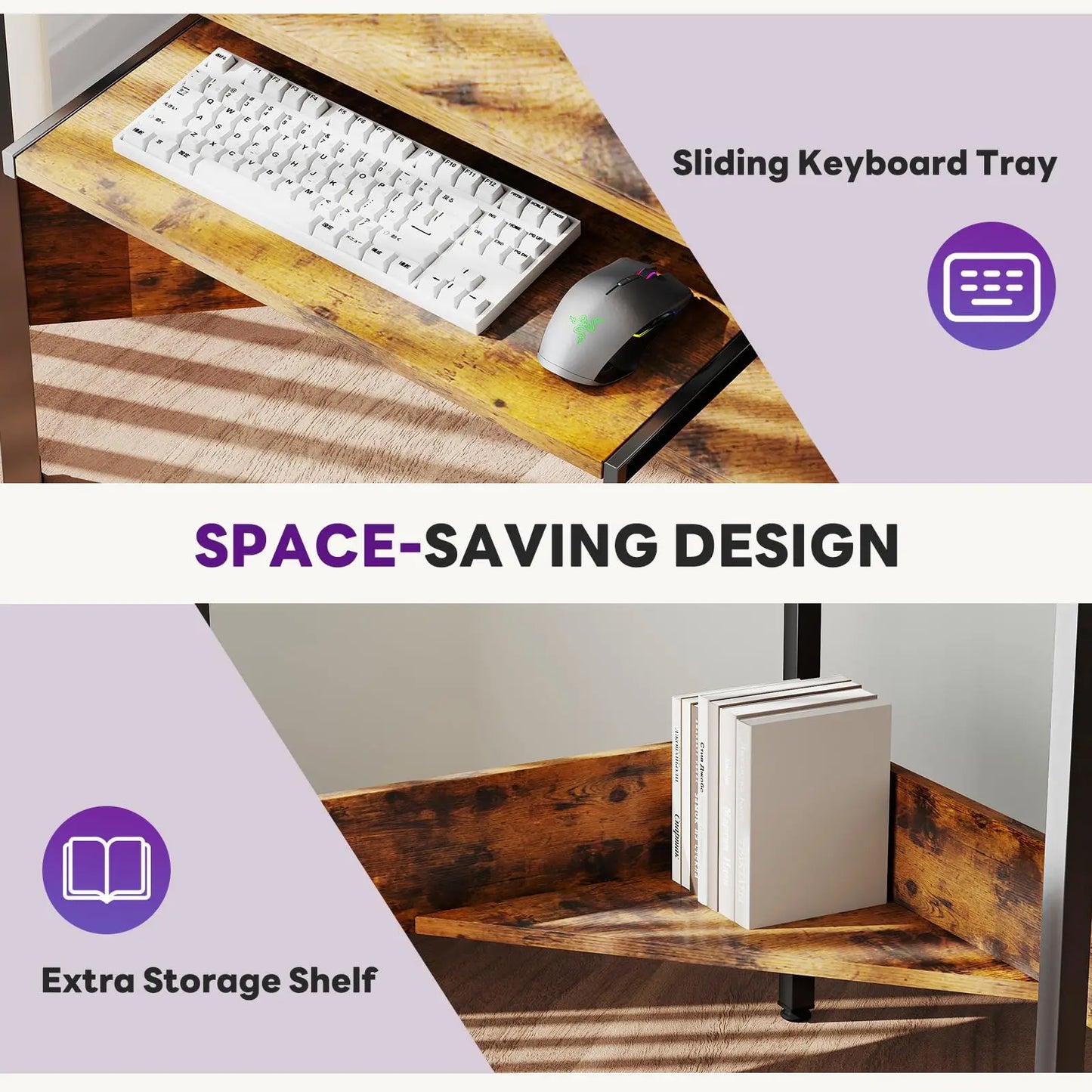 Corner Desk for Small Space with LED Lights